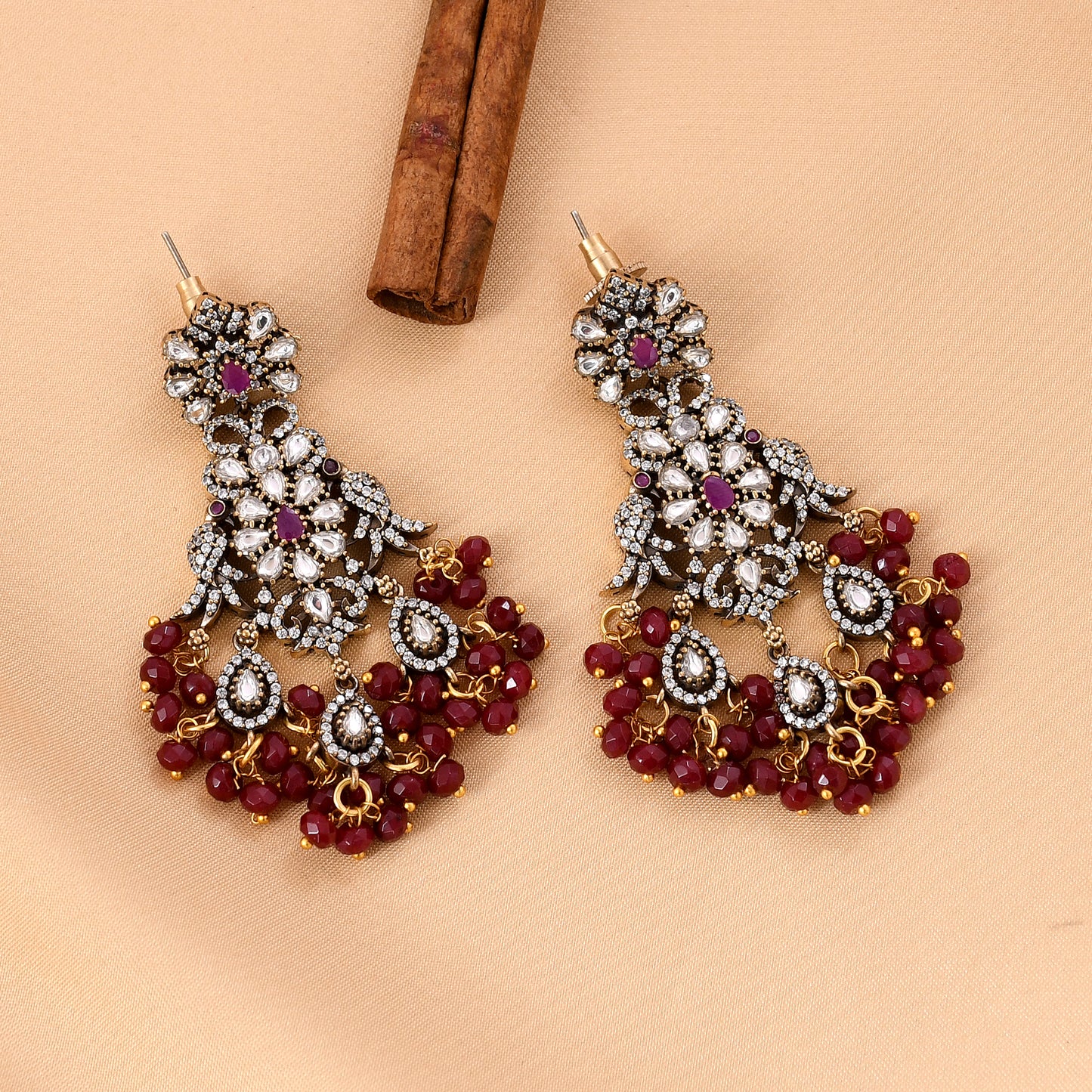 Emerald and Ruby Beaded Victorian Pendant Set