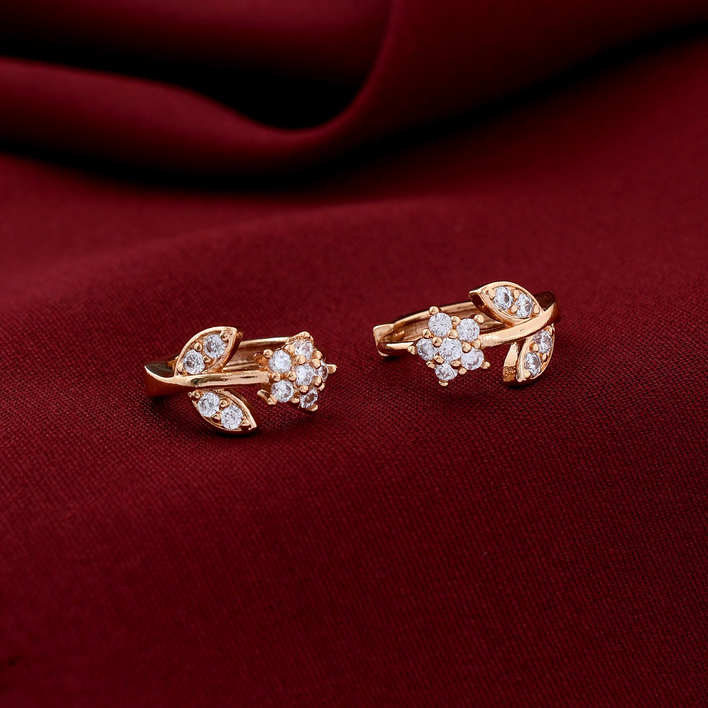 Flower Leaf Design Hoop Earrings