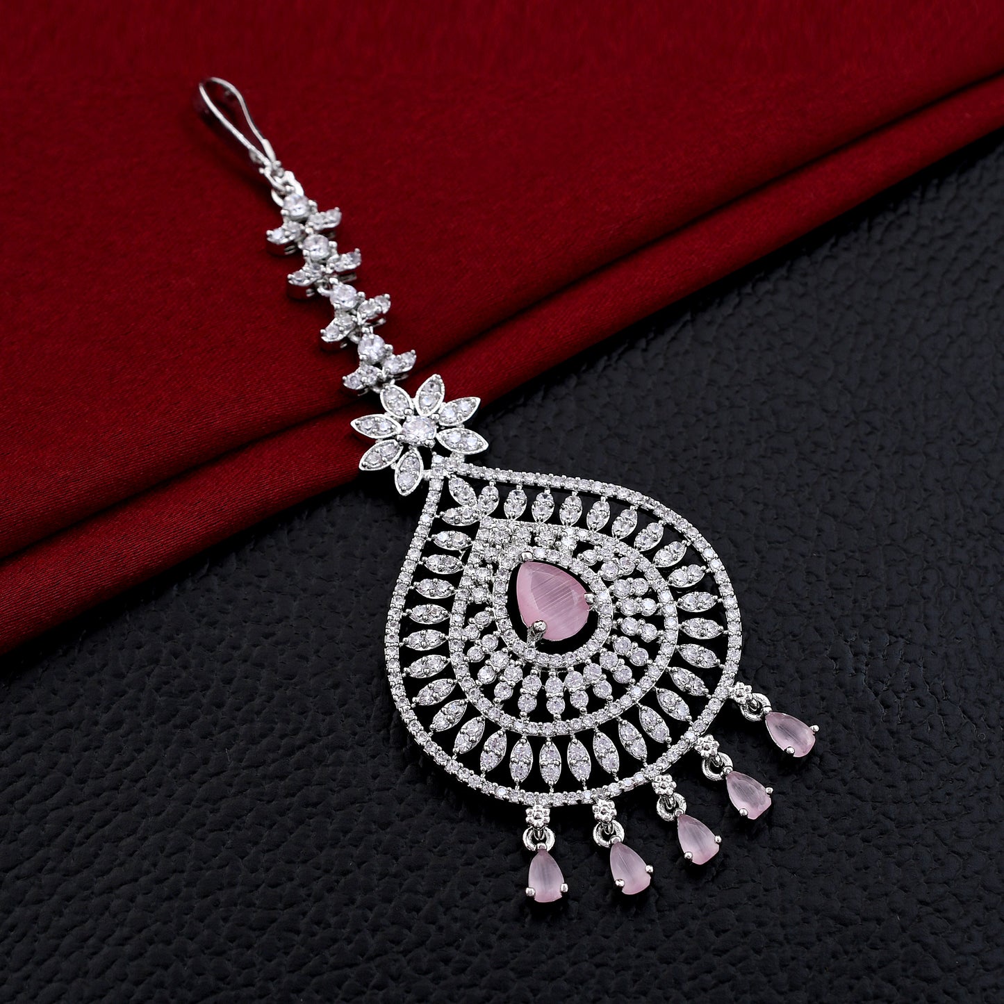 Silver Finish AD Stone Maang Tikka