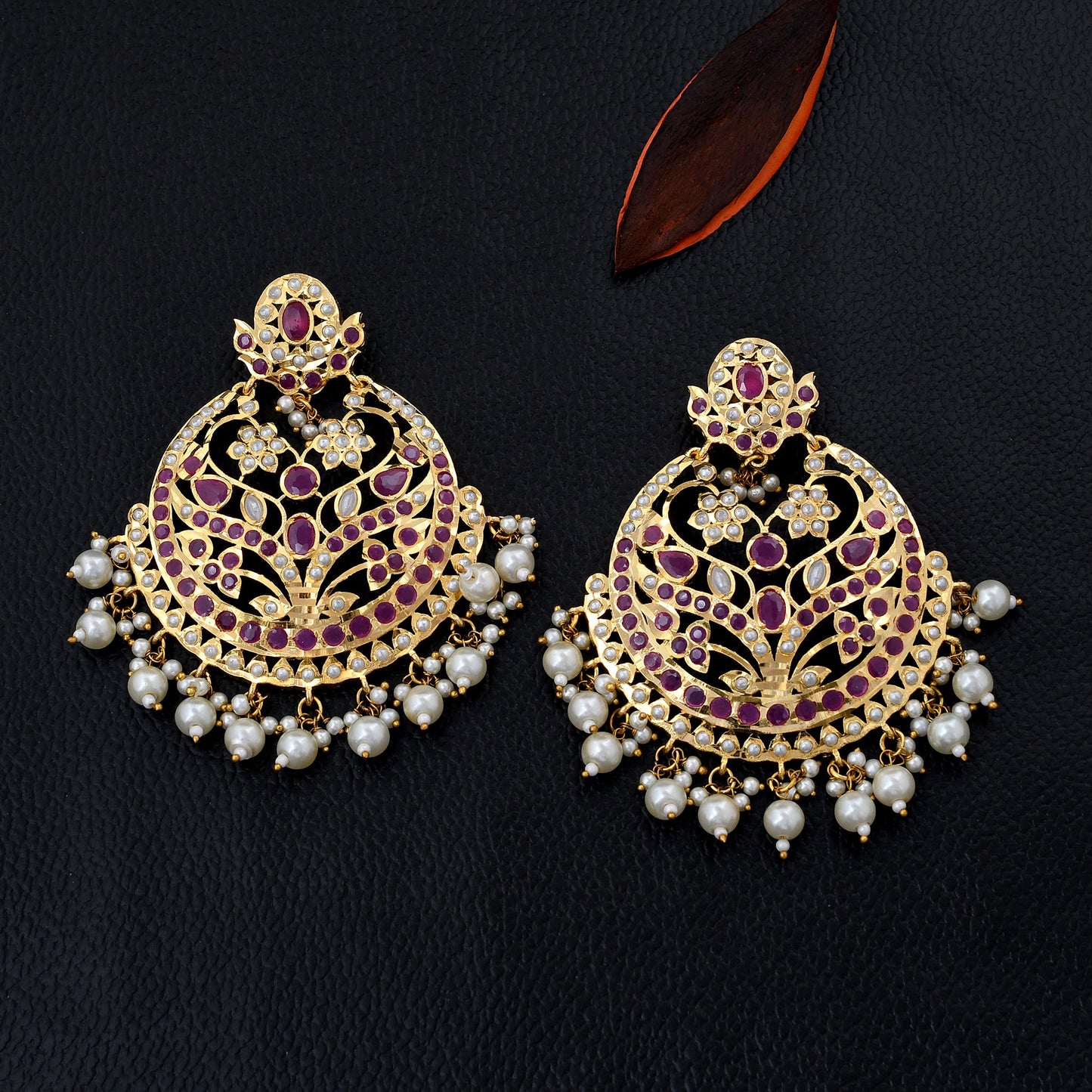 Magnificent Gold plated Jadaau Chandbali Earrings