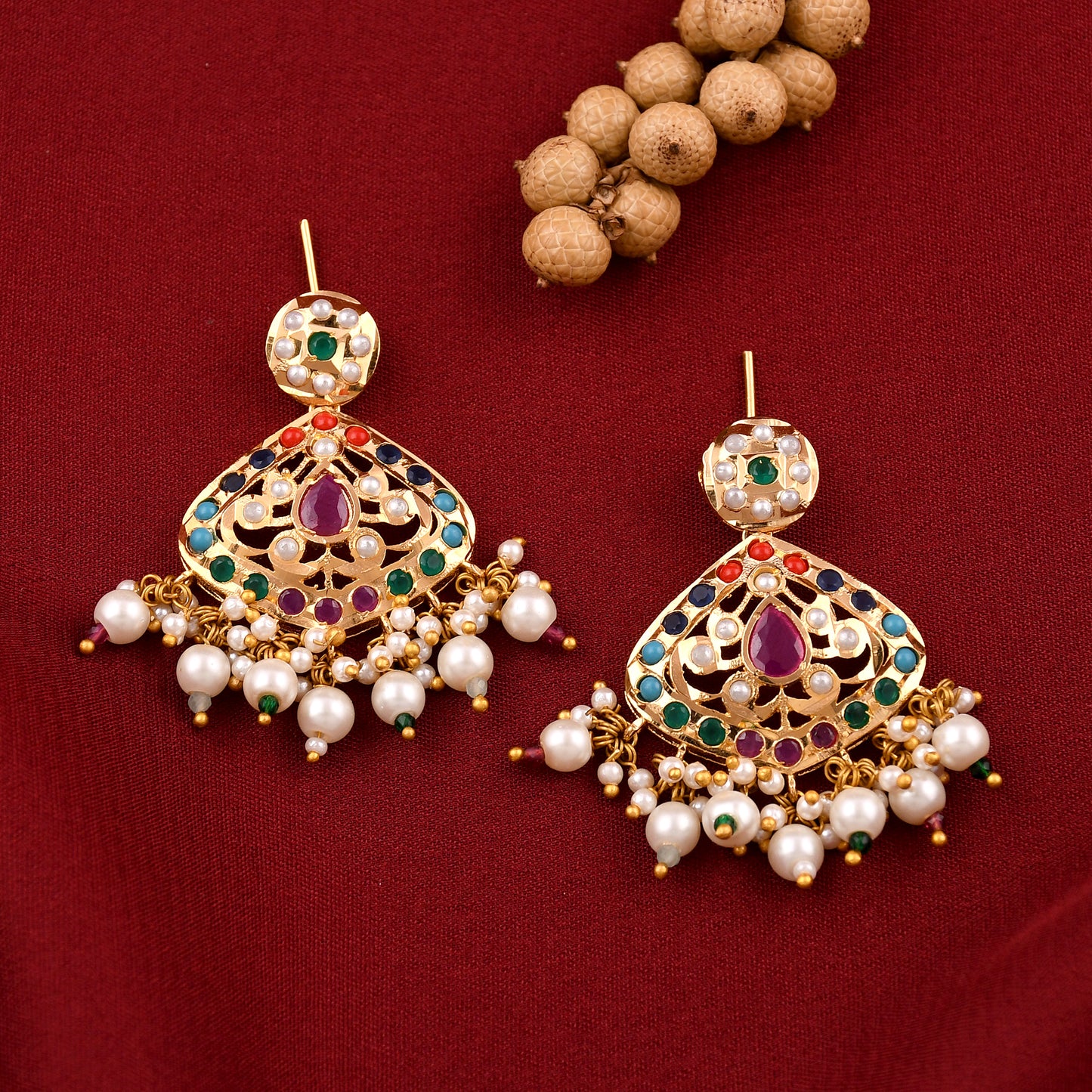Traditional Gold Plated Jadaau Earrings