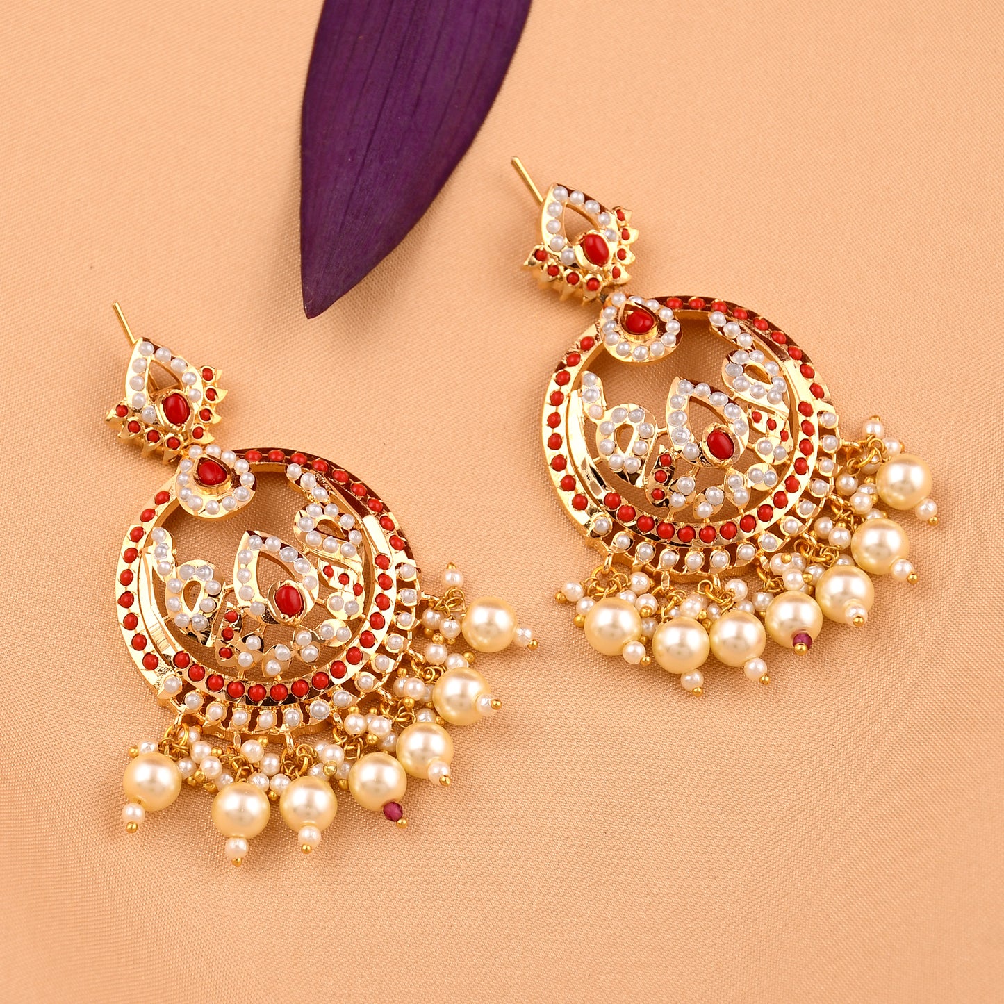 Gold Plated Jadau Chandbali Earrings