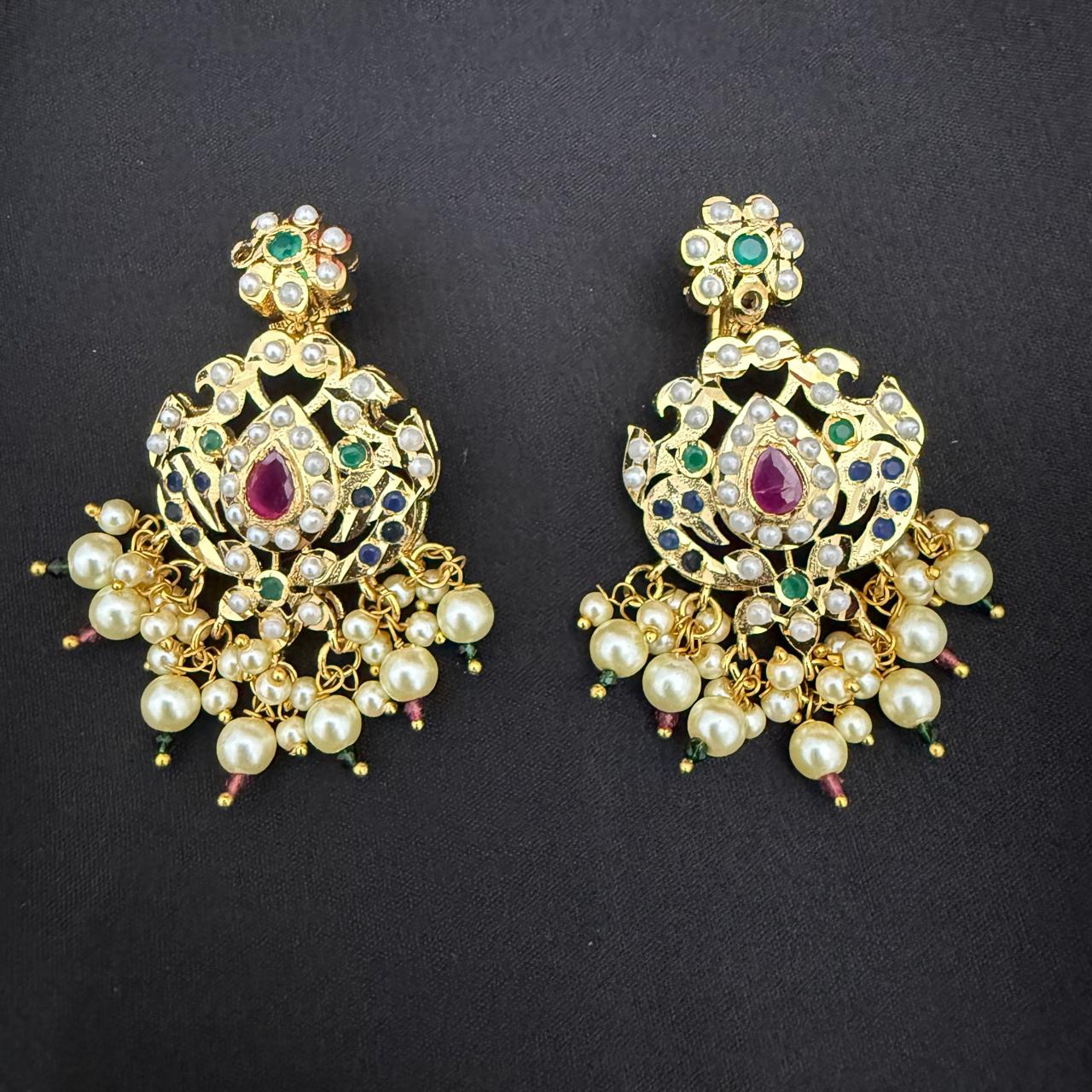 Jadau Danglers in Gold Finish Earring