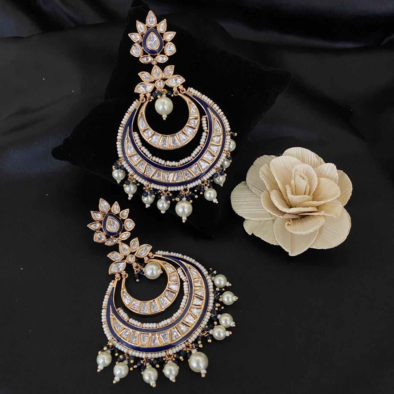 Blue Meenakari Traditional Chandbali Earrings