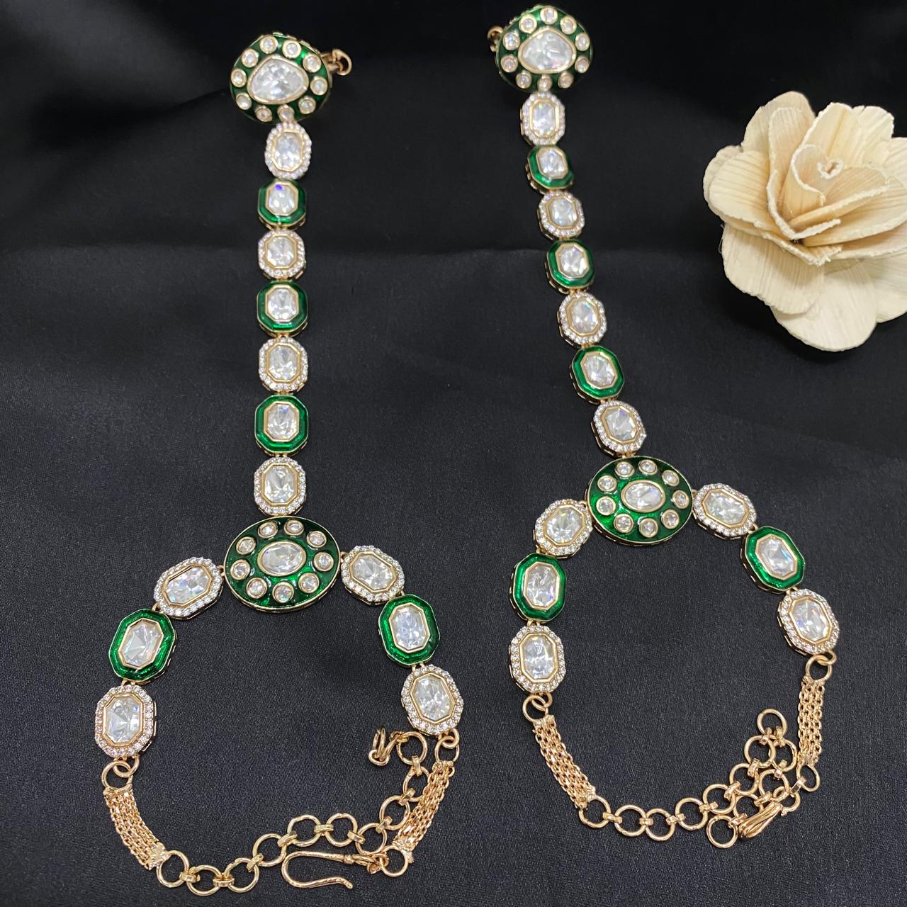 Designer Gold Plated Royal Kundan Polki Hathphool