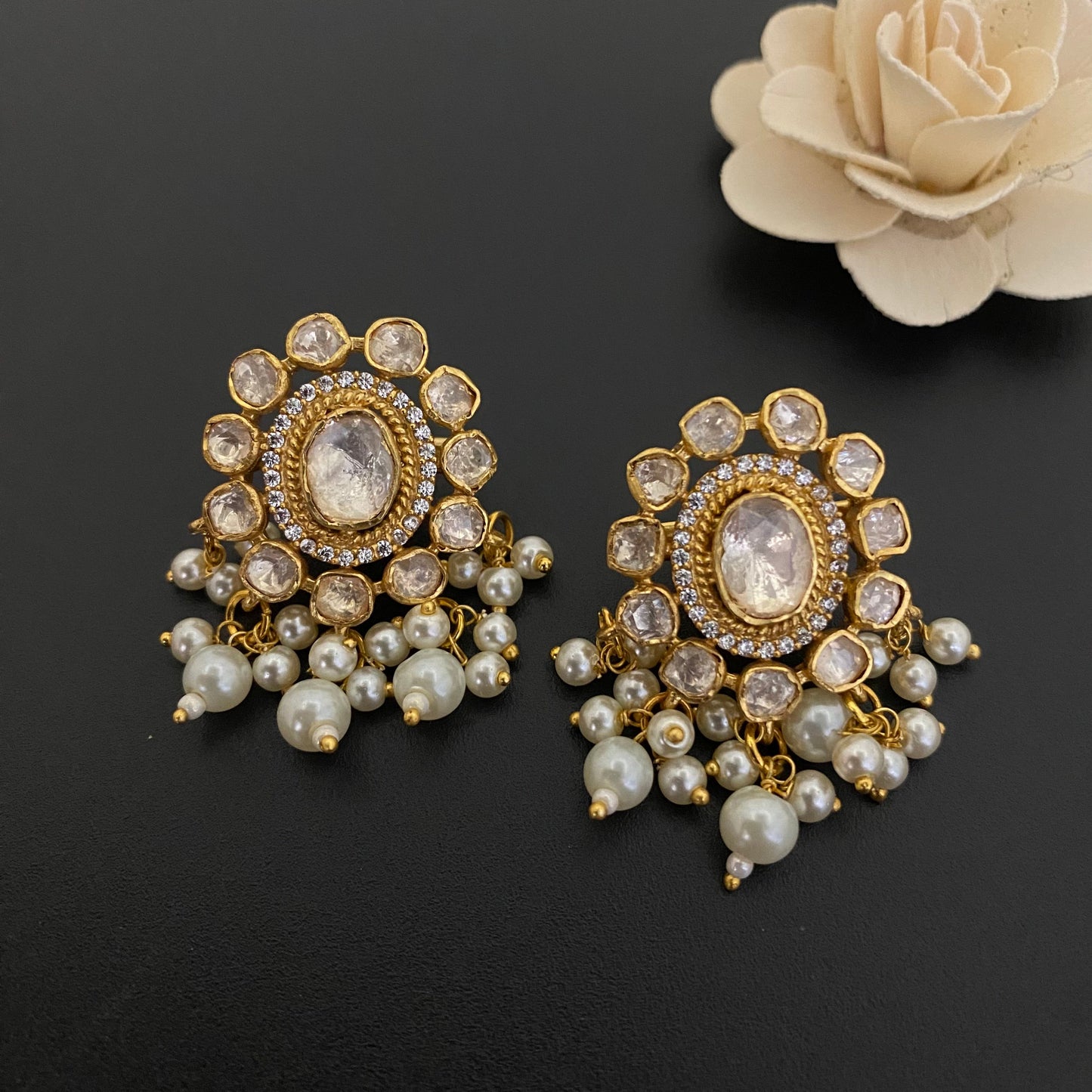 Pearl Kundan Polki Studs