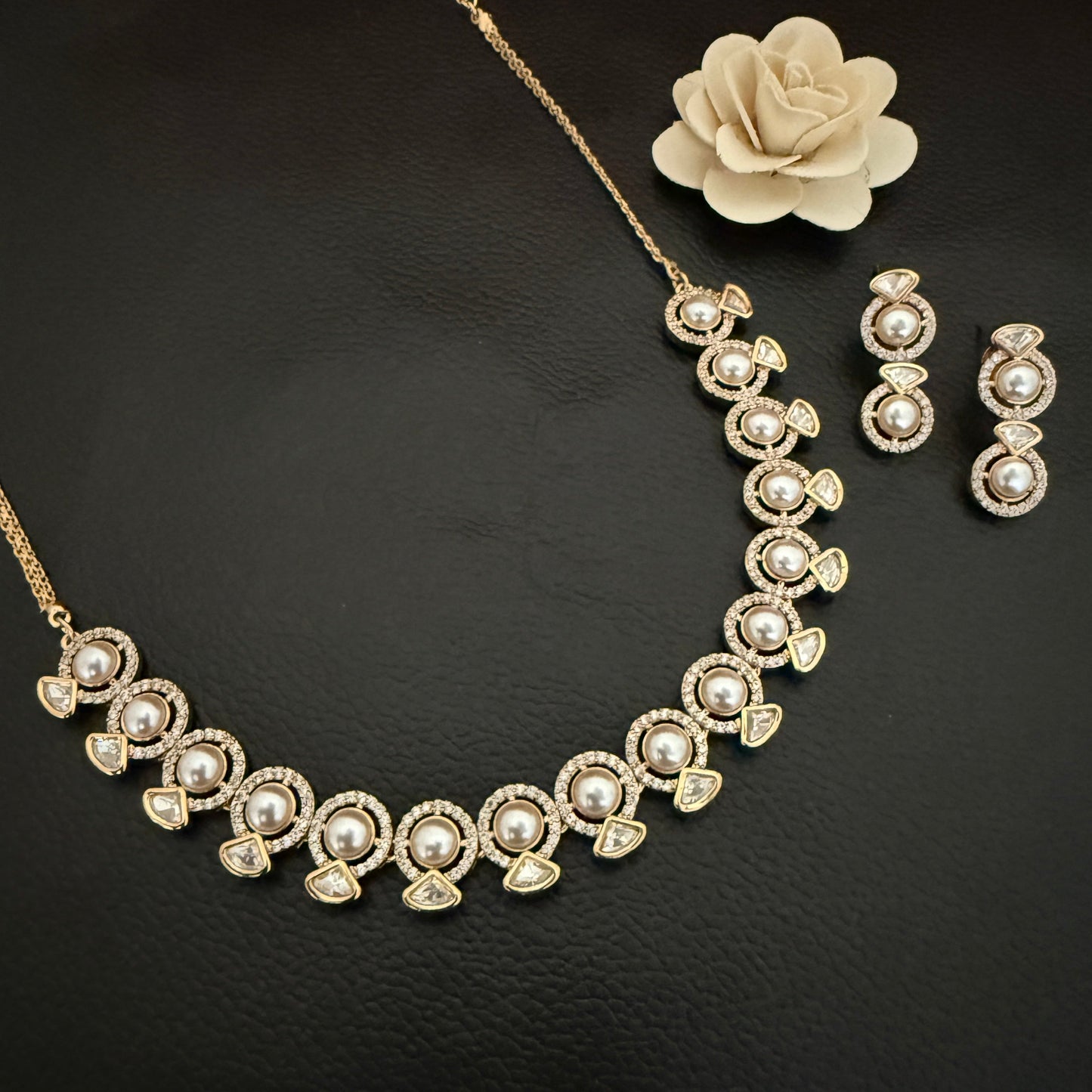 Designer Pearl Kundan Polki Necklace Set