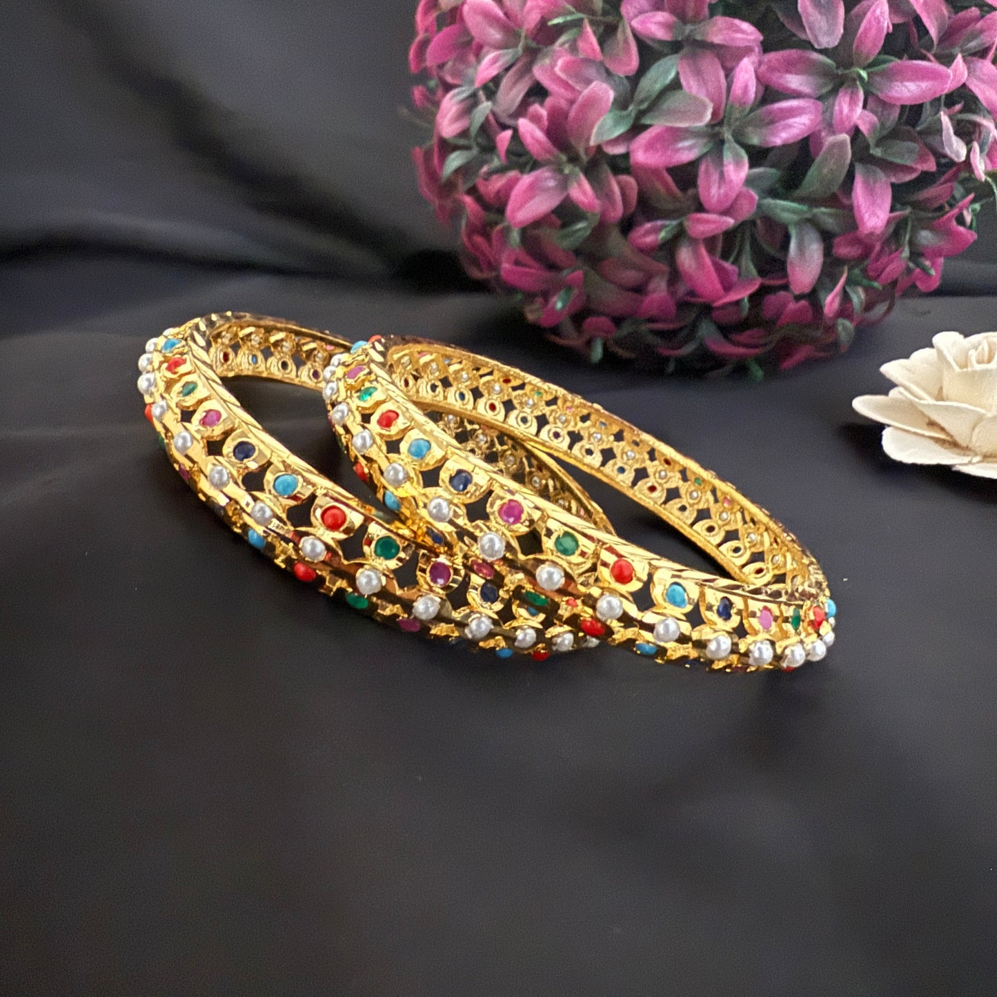 Semi Precious Pearl Jadau Bangles