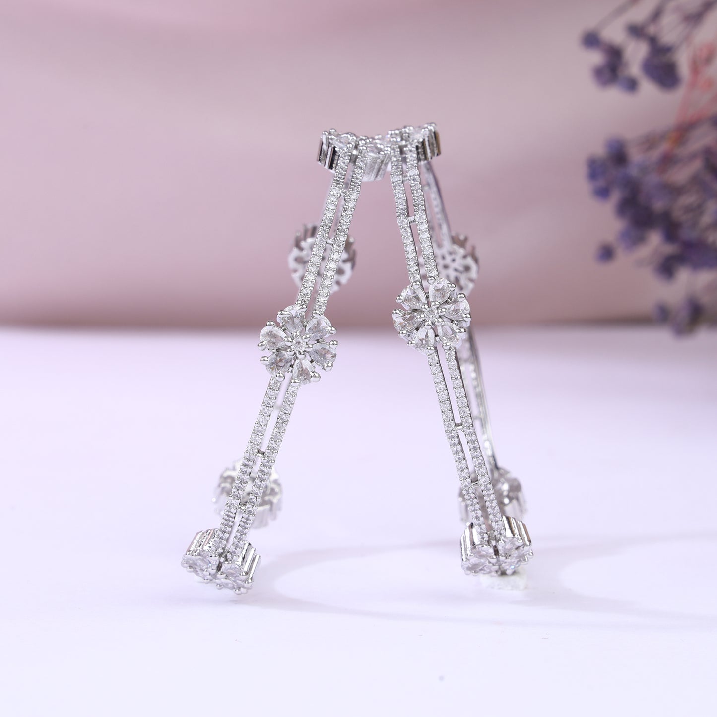 Flower Design Zircon Bangles Set