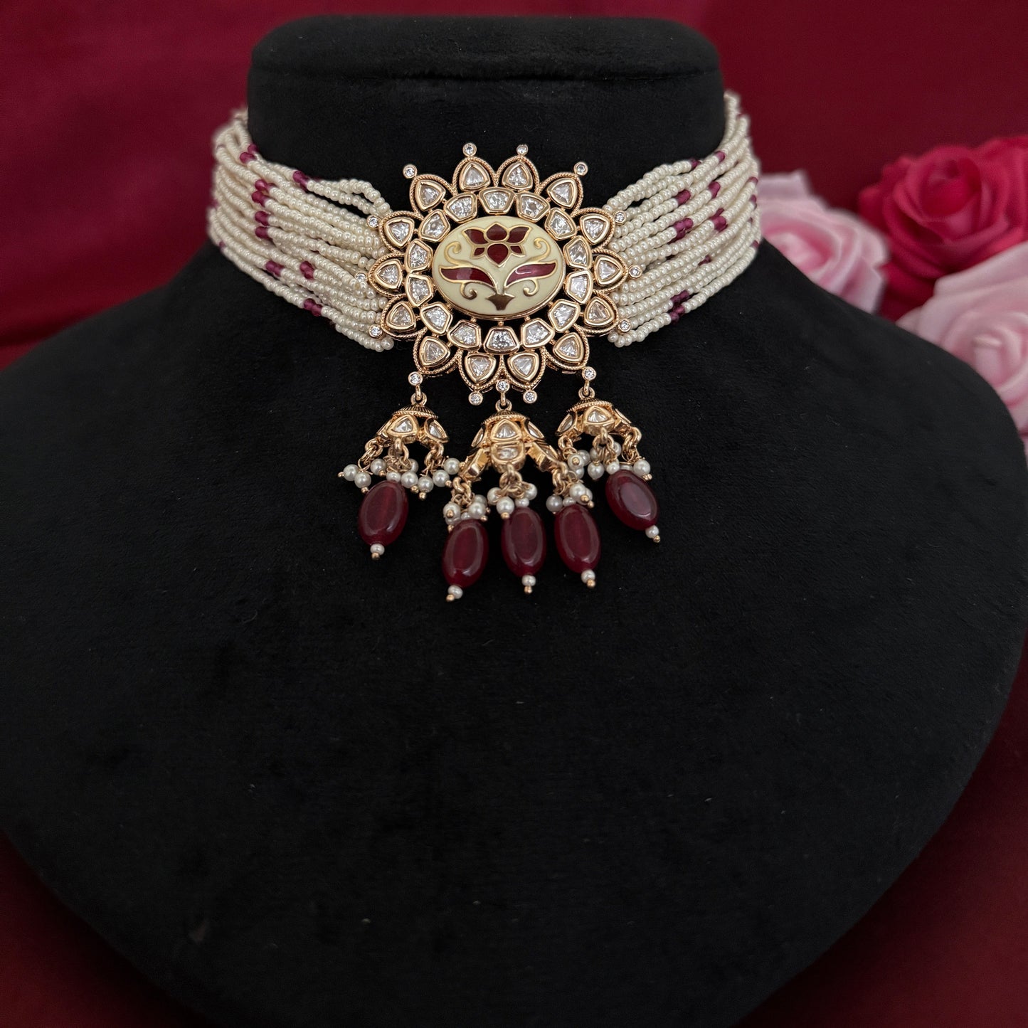 Lotus Flower Design Kundan Polki Choker Set