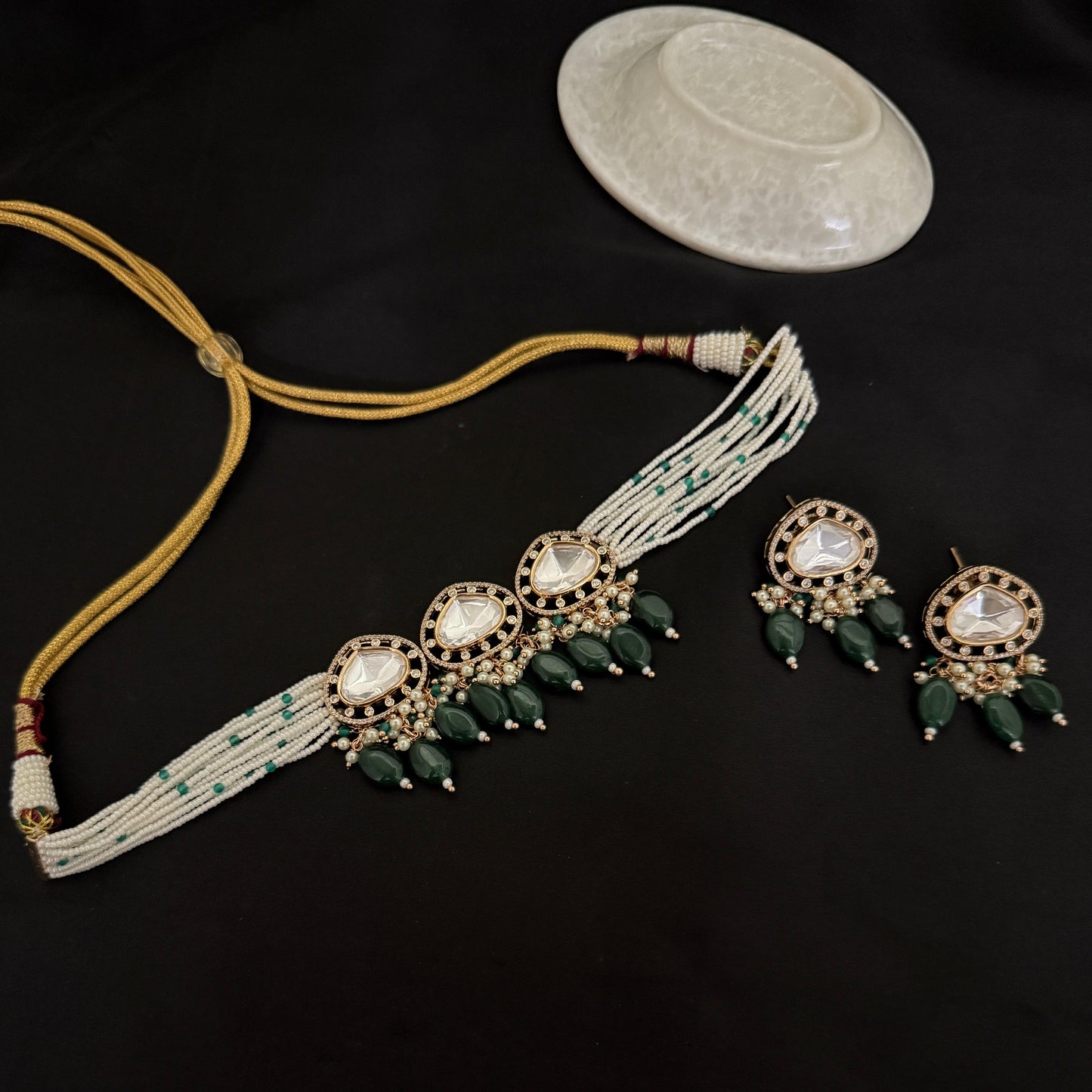 Beautiful Color Kundan Polki Choker Set