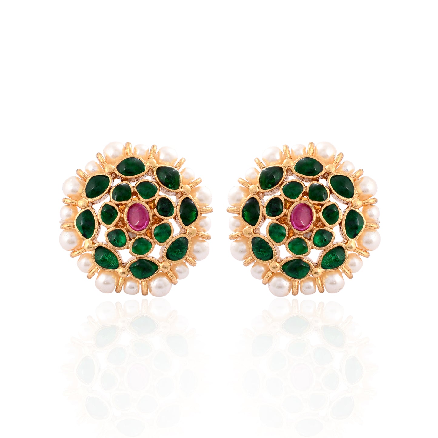 Kempu Gold Plated Jadau Studs Earring