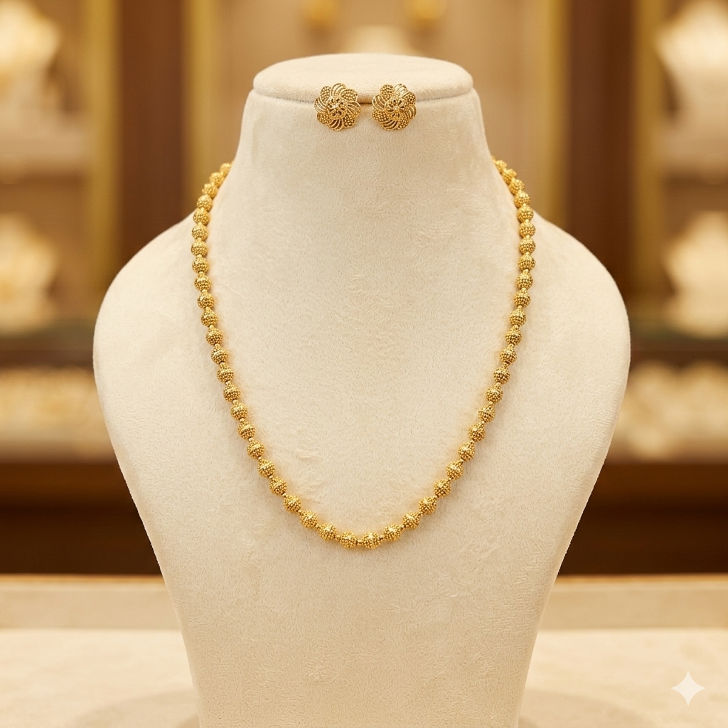 Golden Beaded Mala Necklace Set