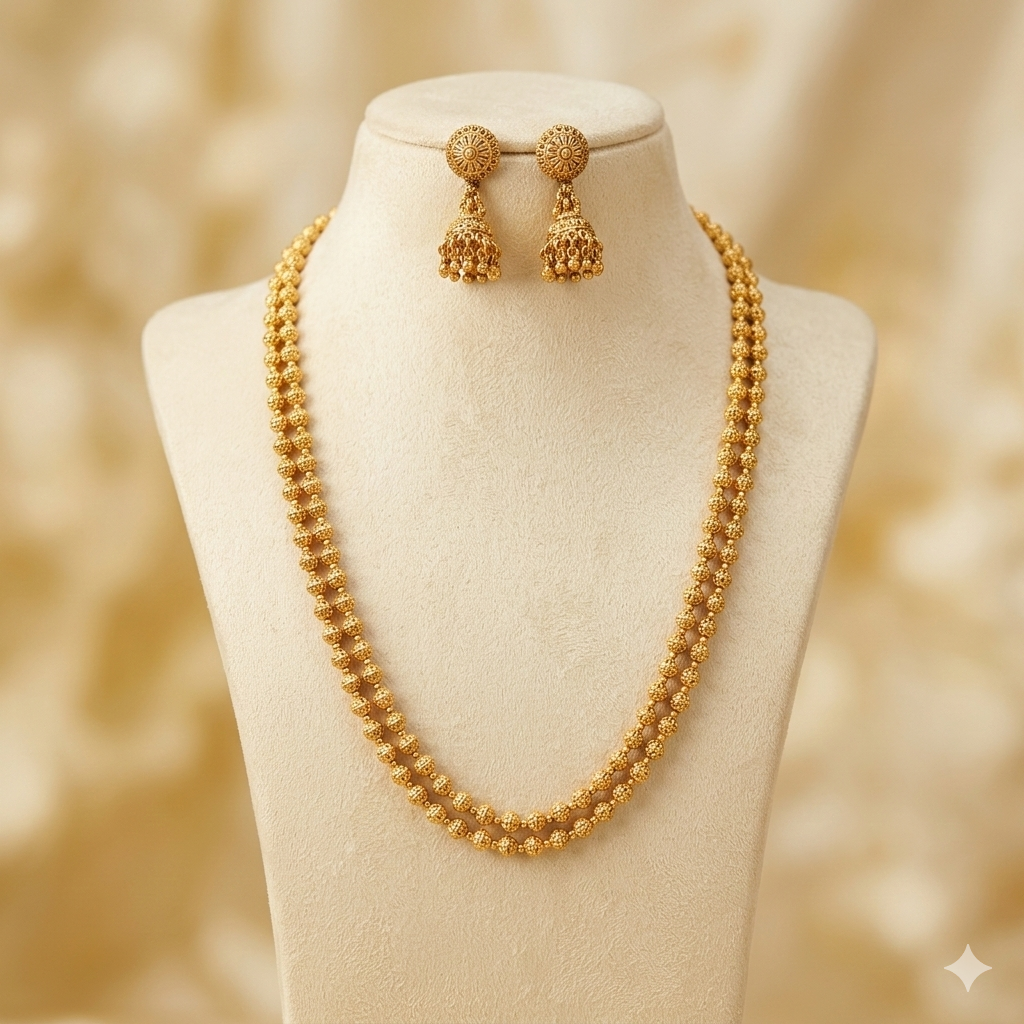 Gold Plated Two Layered Ball Mala Set