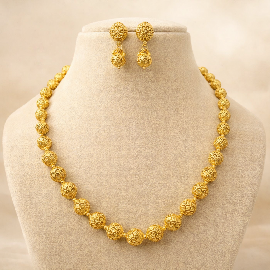 Gold Ball Mala Necklace Set