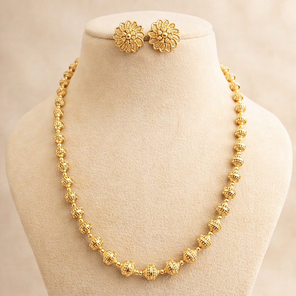 Antique Mala Necklace with Studs