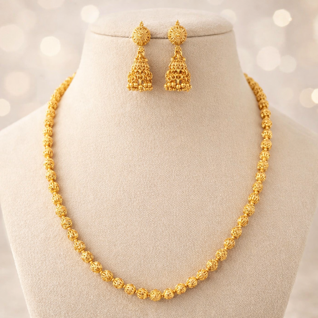 Antique Gold Pearl Necklace Set