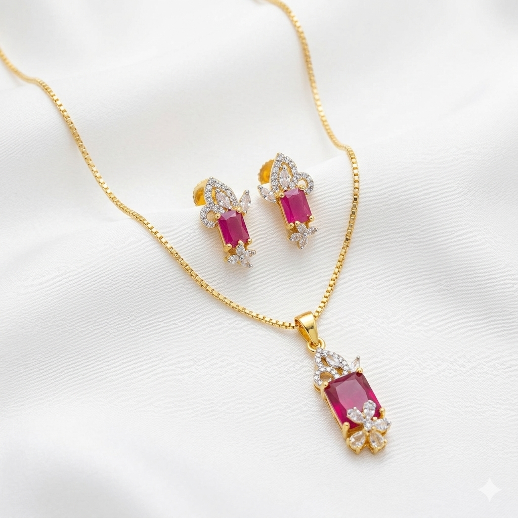 Beautiful Zircon Chain Pendant Set