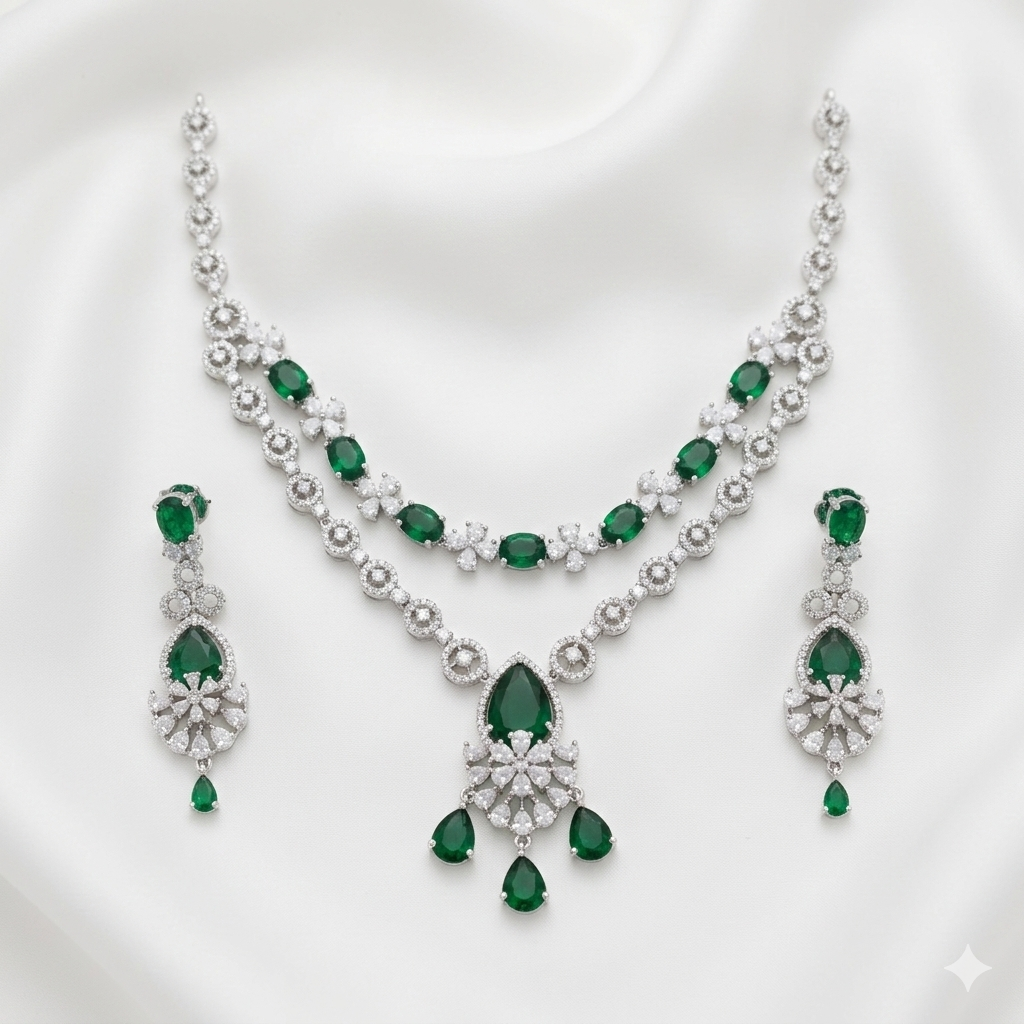 Luxury American Diamond Necklace Set with Earrings