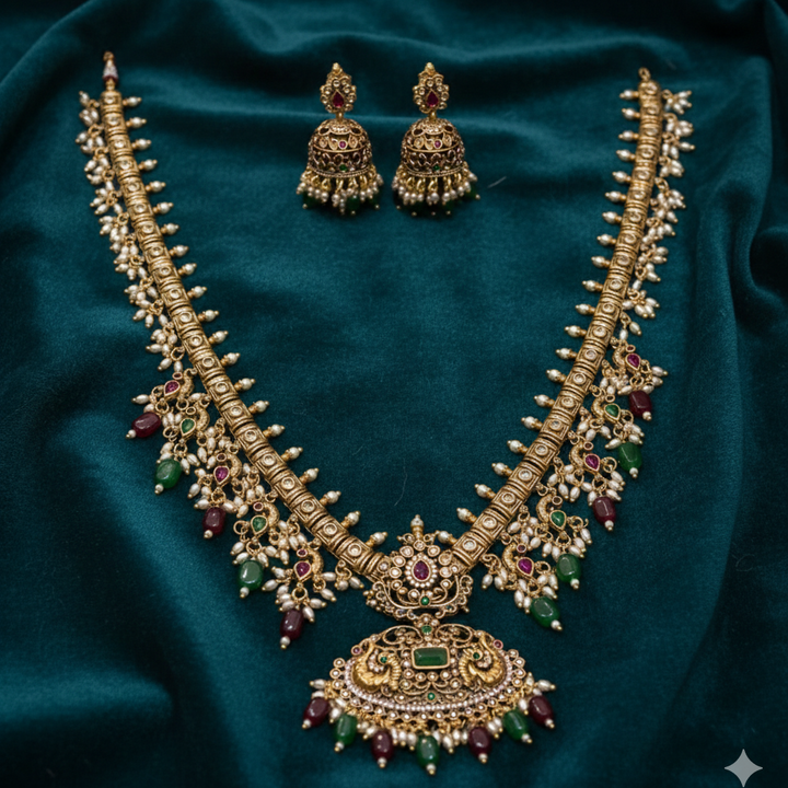 Women Gold-Plated Stones and Beads Necklace Set