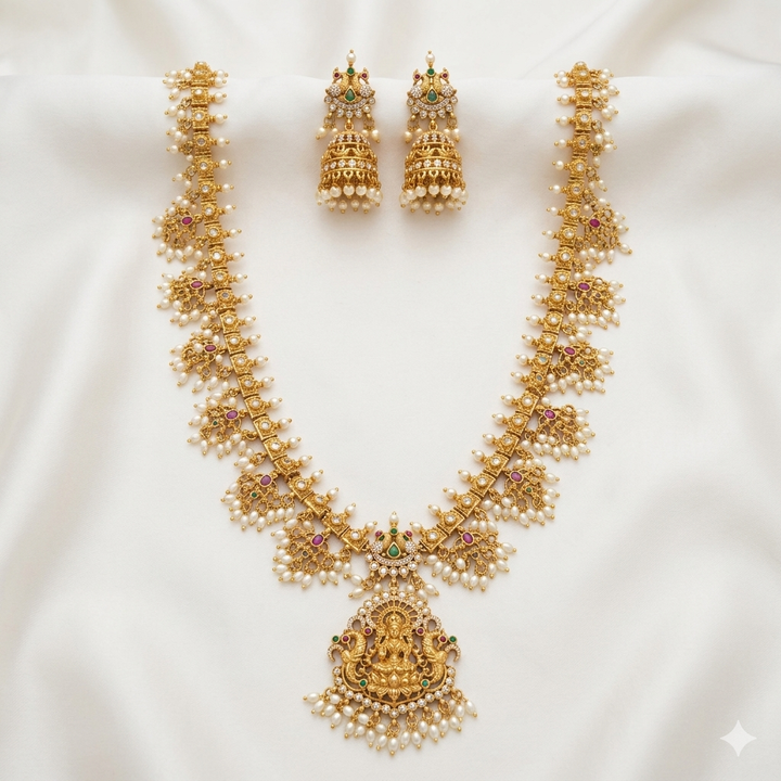 Laxmi Antique Necklace Set With Jumka