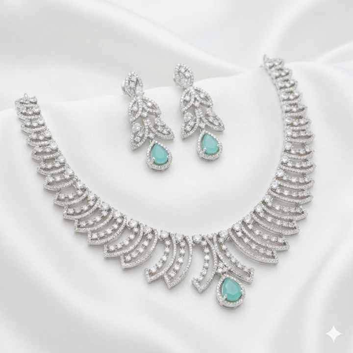 Elegant Silver-Polished American Diamond Necklace Set