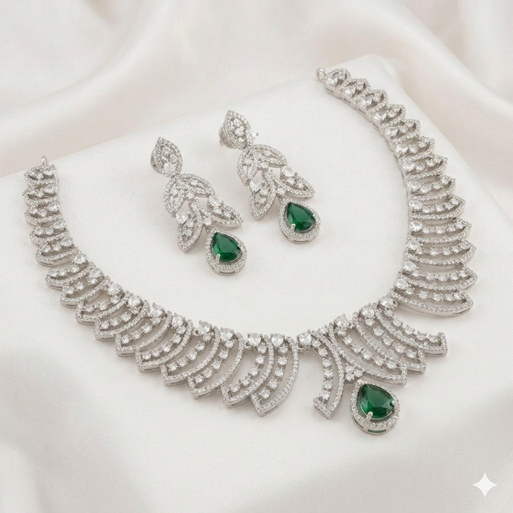 Elegant Silver-Polished American Diamond Necklace Set
