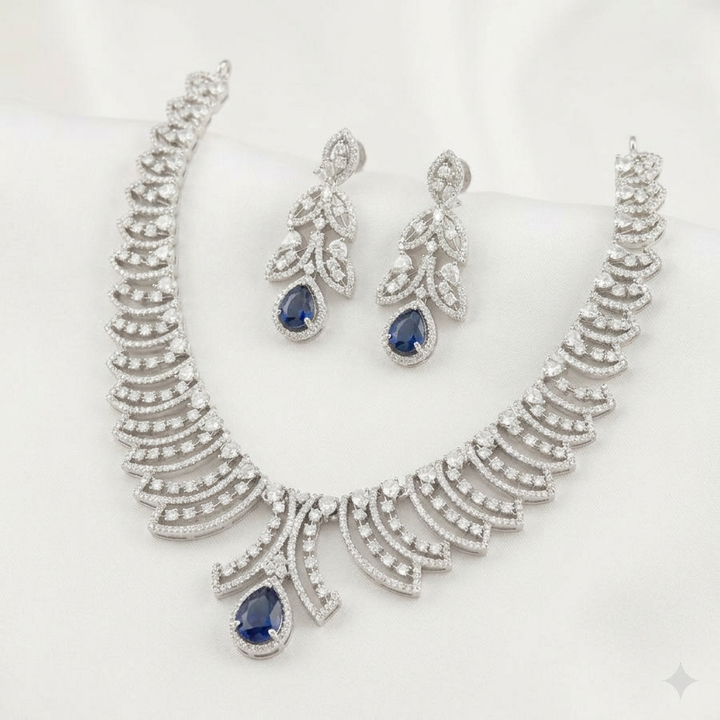 Elegant Silver-Polished American Diamond Necklace Set