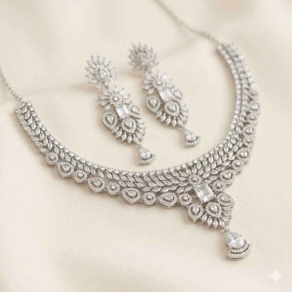 Teardrop Silver-Plated Bridal Necklace Set