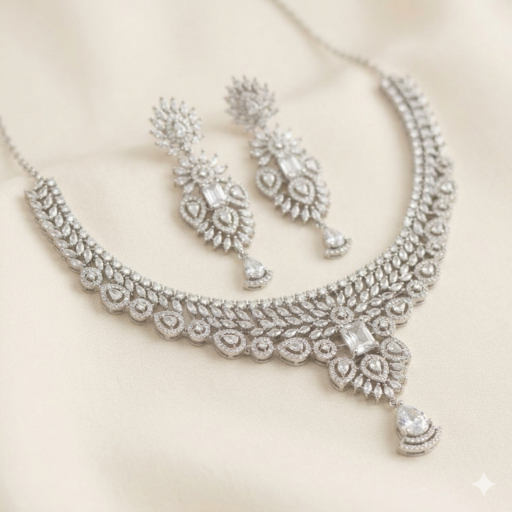 Teardrop Silver-Plated Bridal Necklace Set