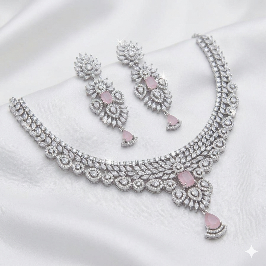 Teardrop Silver-Plated Bridal Necklace Set