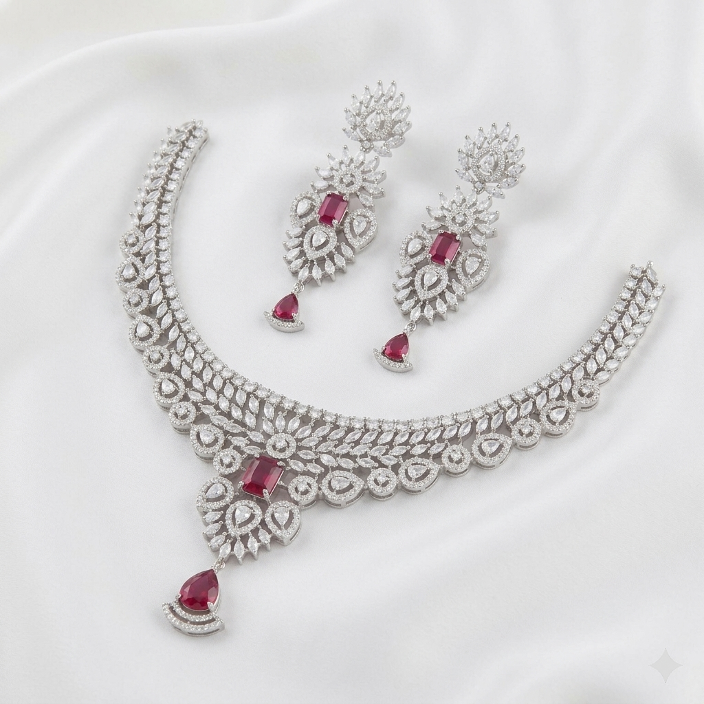 Teardrop Silver-Plated Bridal Necklace Set