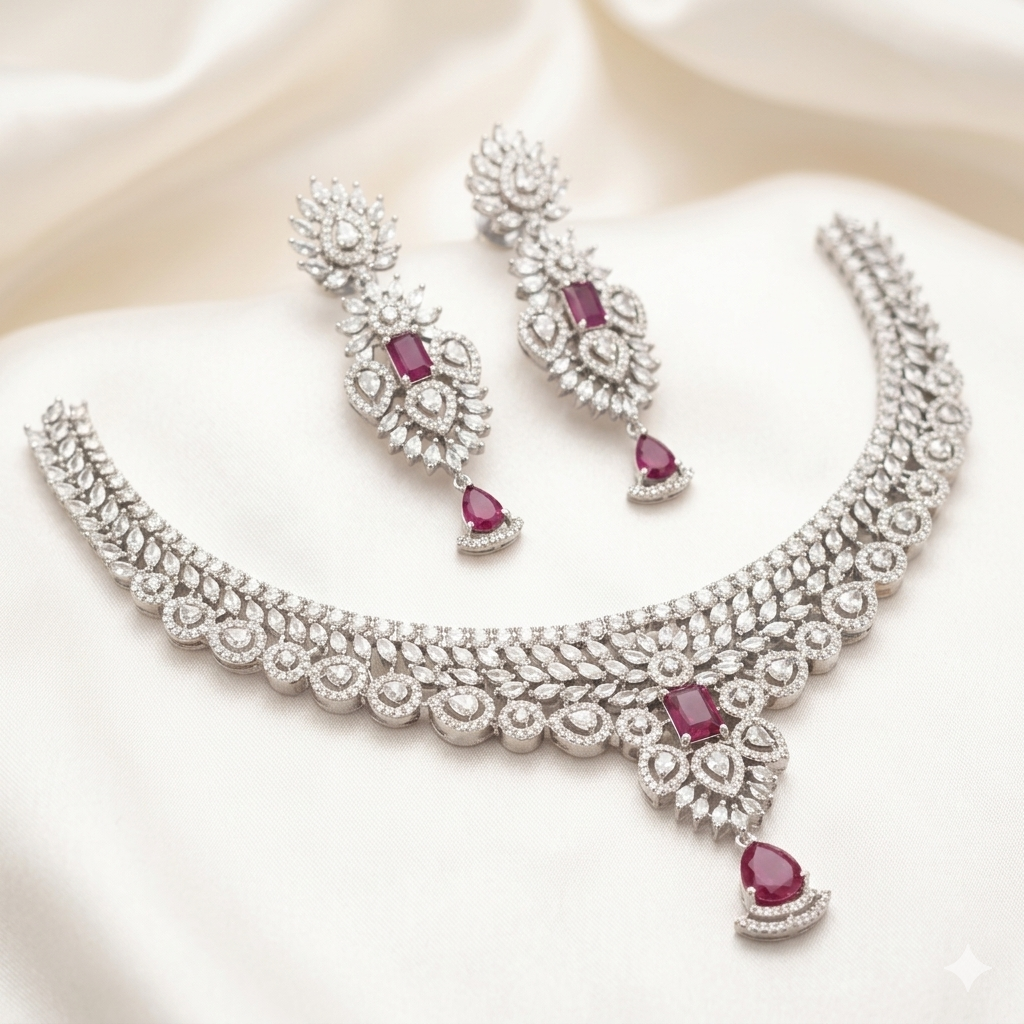Teardrop Silver-Plated Bridal Necklace Set