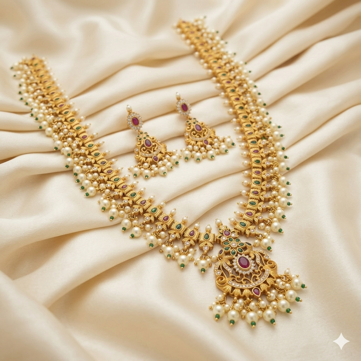Long Traditional Pearl Necklace Set