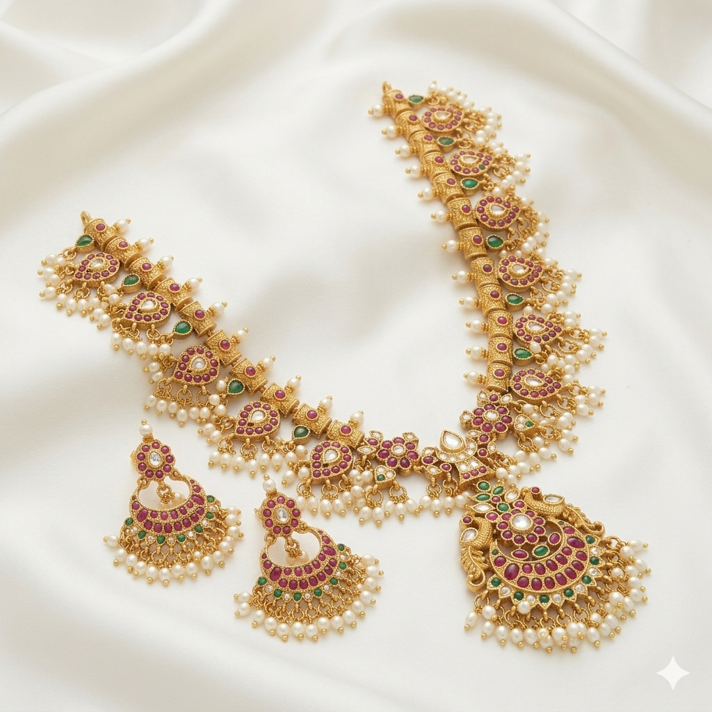 Traditional Gold-Plated Pearl Necklace Set