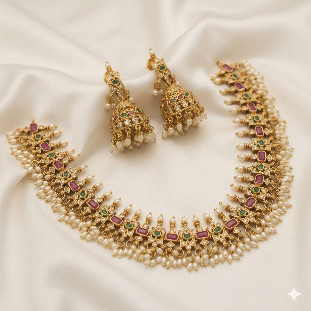 Antique Necklace Set With Jhumka