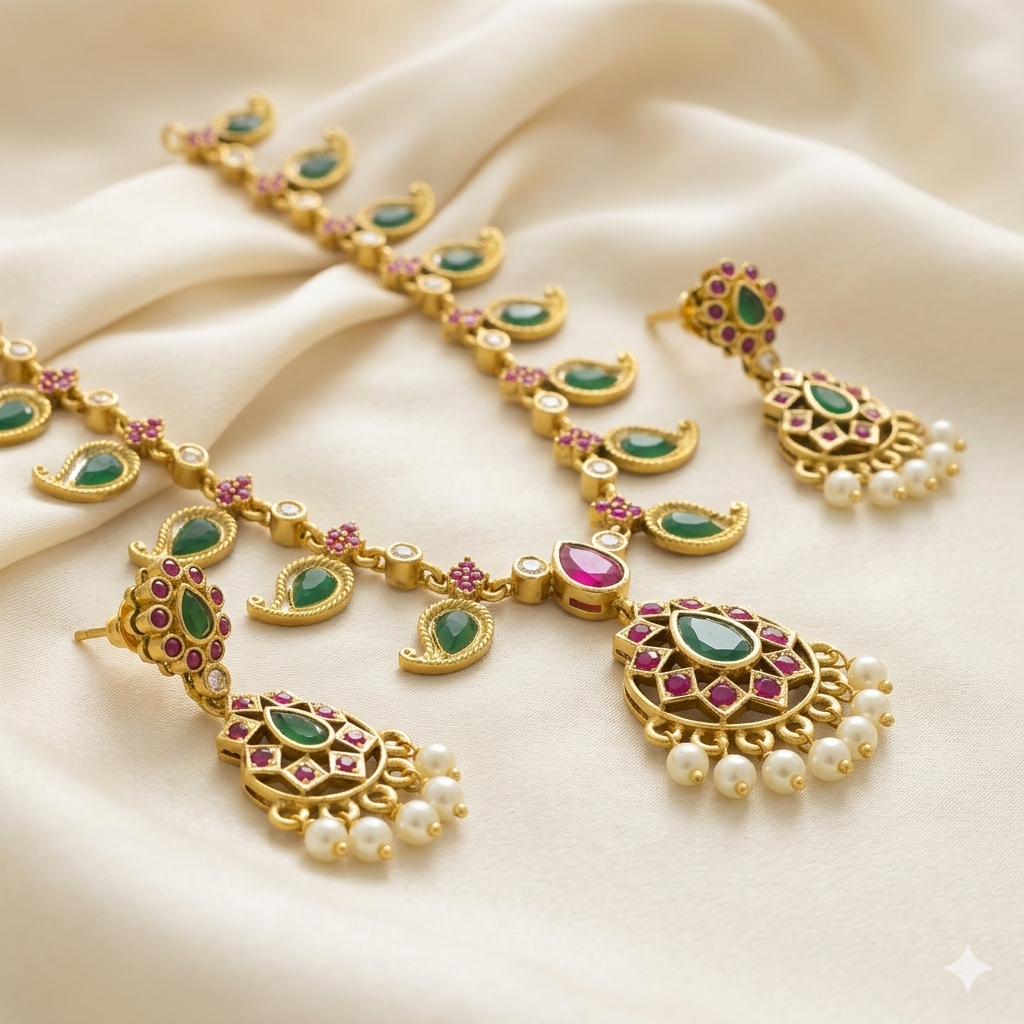 Ruby-Green Antique Necklace Set