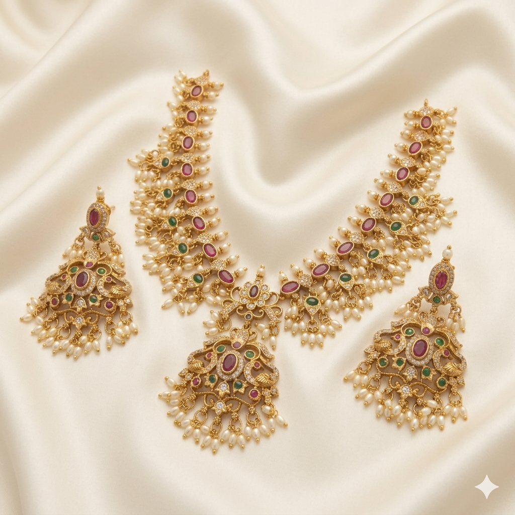 Antique Peacock Design Necklace Set