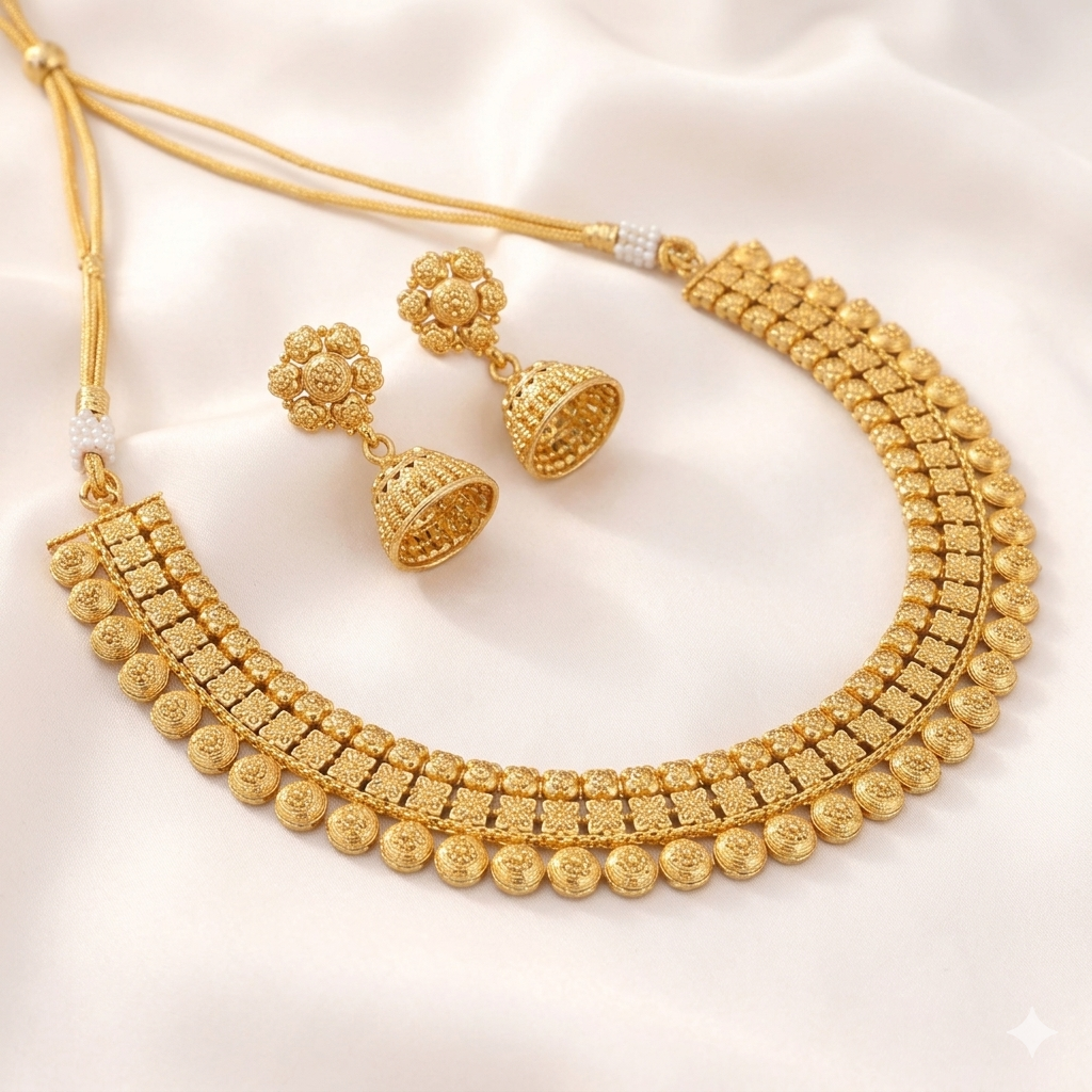 Antique Gold Plated Short Necklace Set