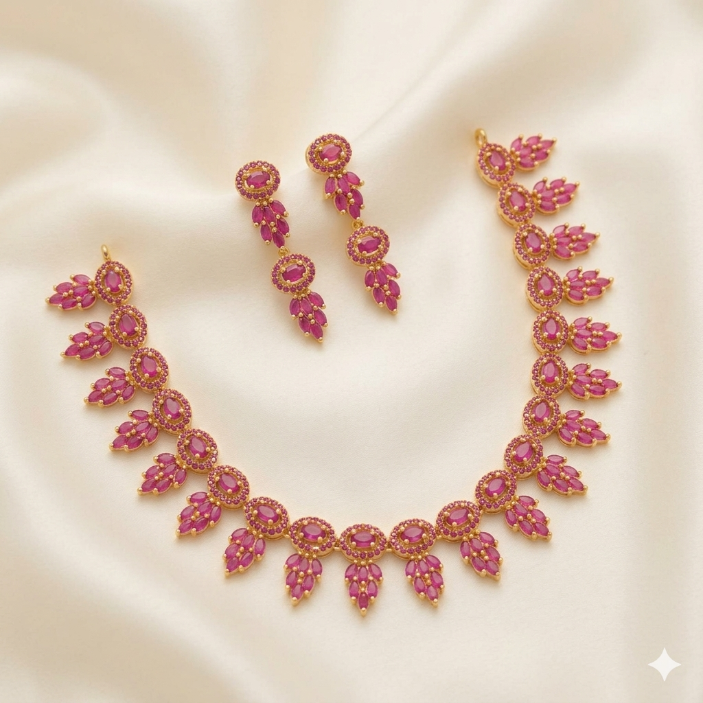 Flower Design Stones Necklace Set