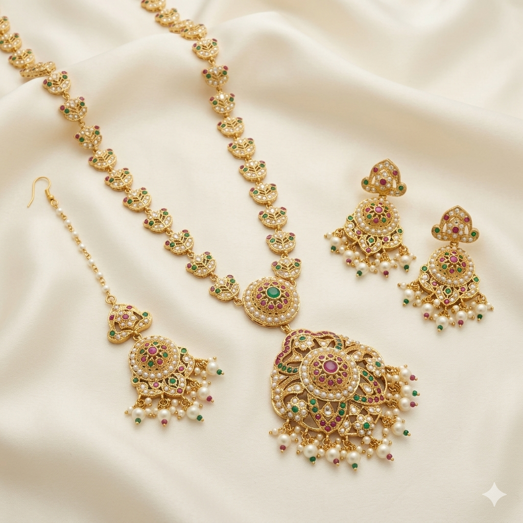 Pearl Drop Jadau Necklace Set