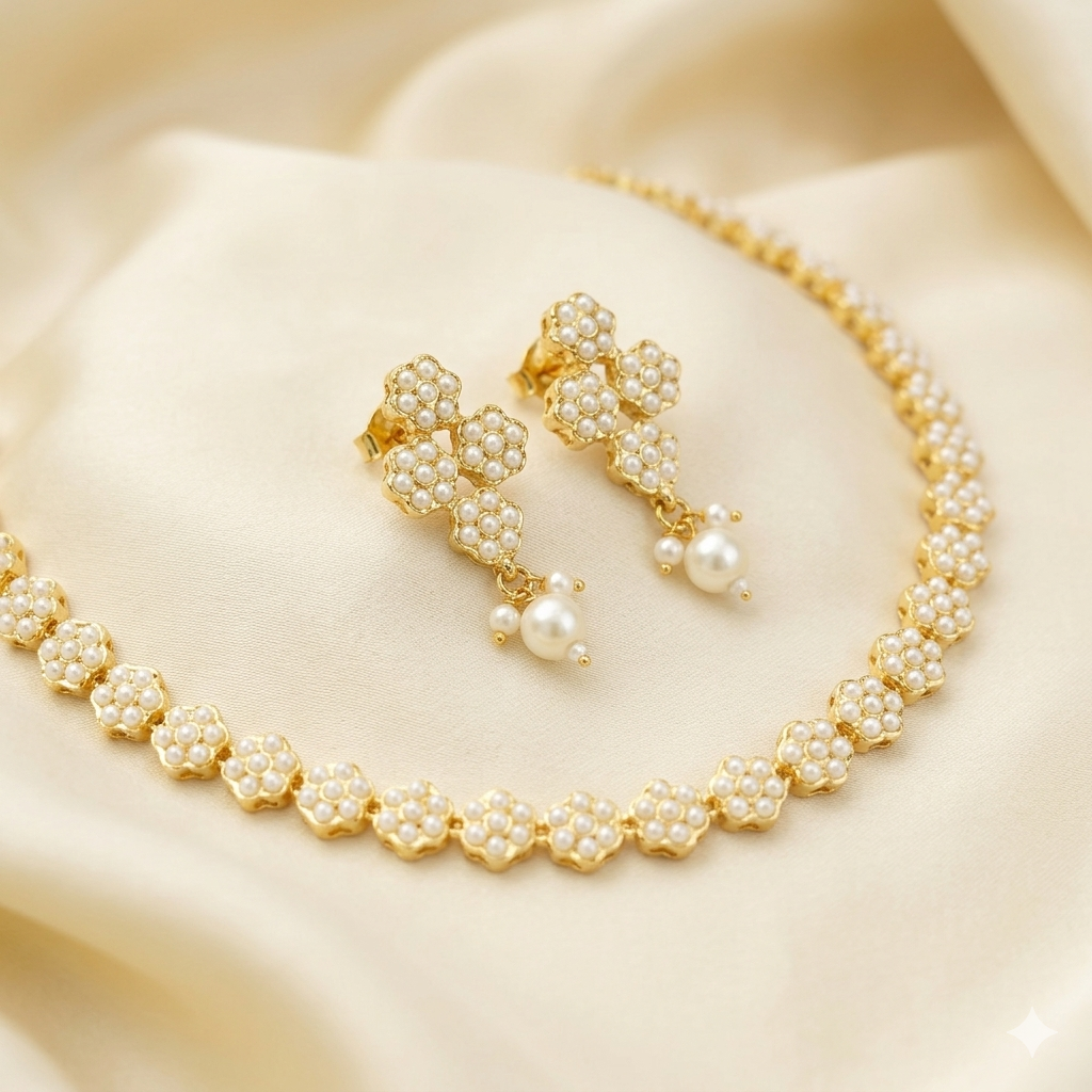 Flower Design Jadau Necklace Set