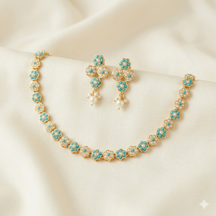 Flower Design Jadau Necklace Set