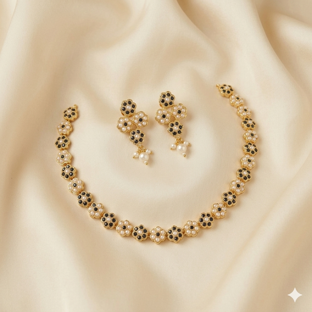 Flower Design Jadau Necklace Set