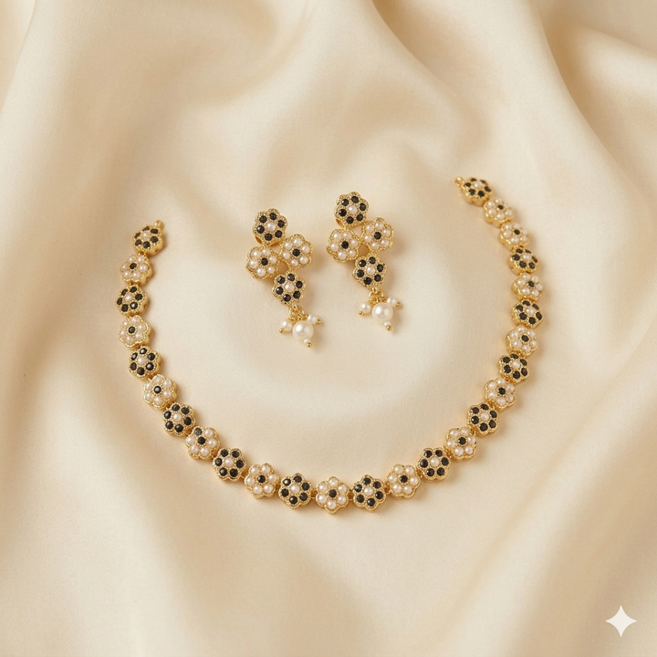 Flower Design Jadau Necklace Set