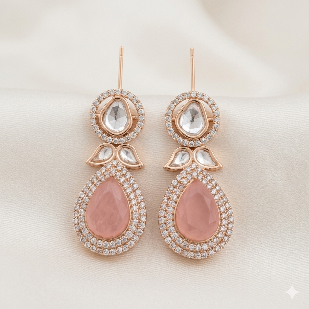 Drop Design Kundan Polki Earrings