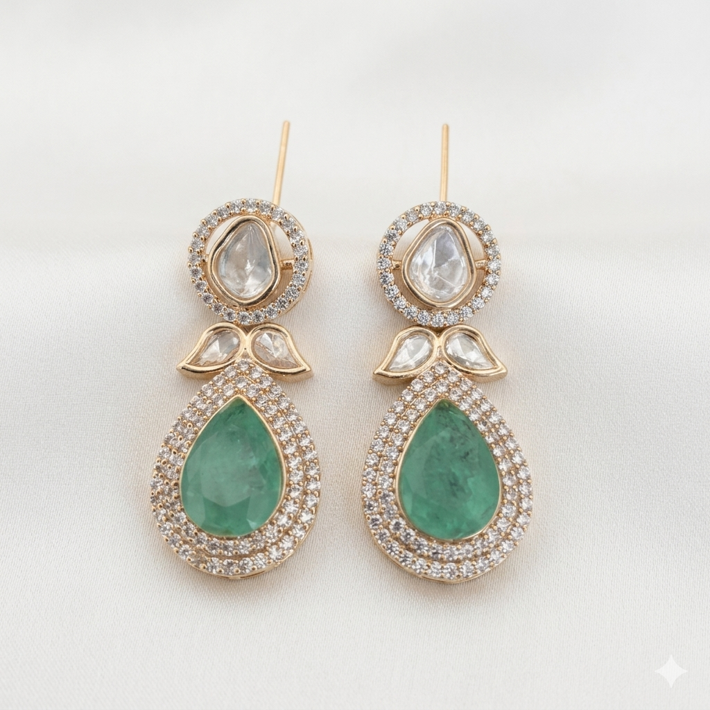 Drop Design Kundan Polki Earrings