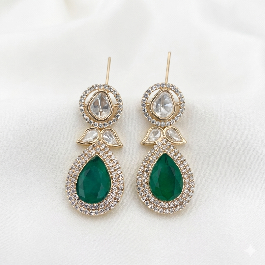 Drop Design Kundan Polki Earrings