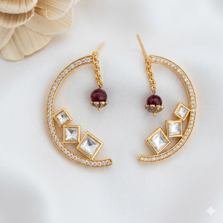 Half Moon Layered Kundan Polki Studs