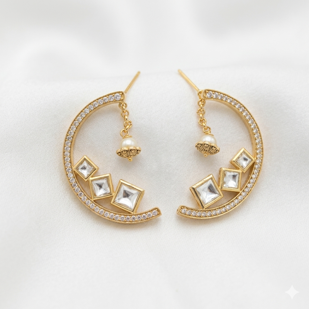 Half Moon Layered Kundan Polki Studs